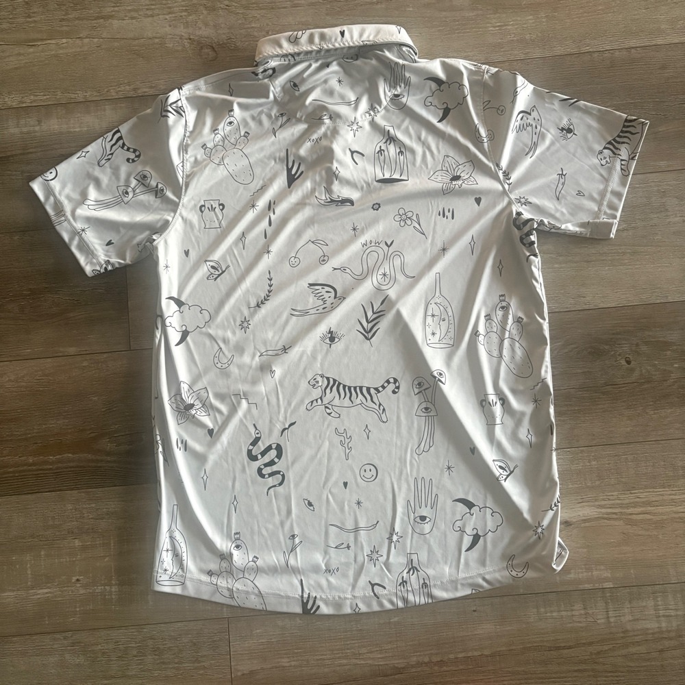 Swannies Golf Polo Mens Large Gray Brock Doodle All Over Print Performance Shirt - Picture 2 of 8